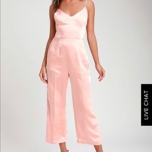 Lulu’s Soft Pink Satin Jumpsuit